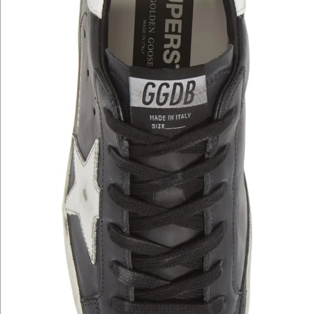 Golden Goose Black Leather Superstar Sneakers with White Star - Picture 3 of 15
